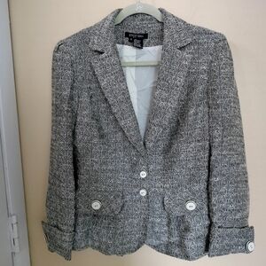 Etcetera black white geo print Lined Blazer jacket 8 Office work career